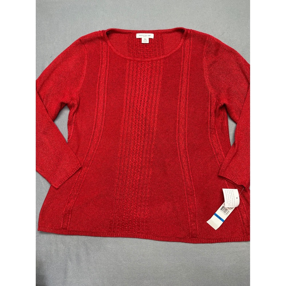 Skye's The Limit Petite Red Metallic Cable Knit Sweater PXL Glitter Festive NWT